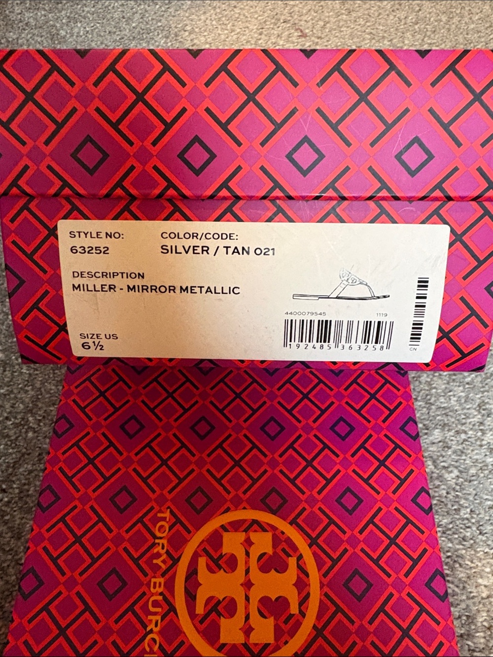 Tory Burch Miller Mirror Metallic Sandal in Silver and Tan